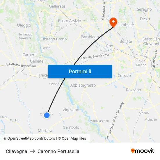 Cilavegna to Caronno Pertusella map