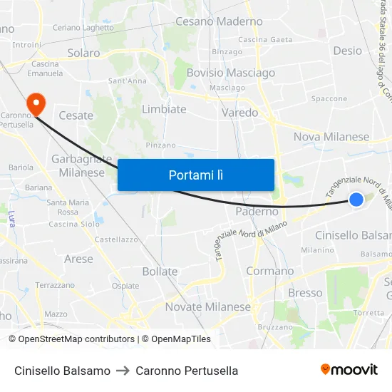 Cinisello Balsamo to Caronno Pertusella map