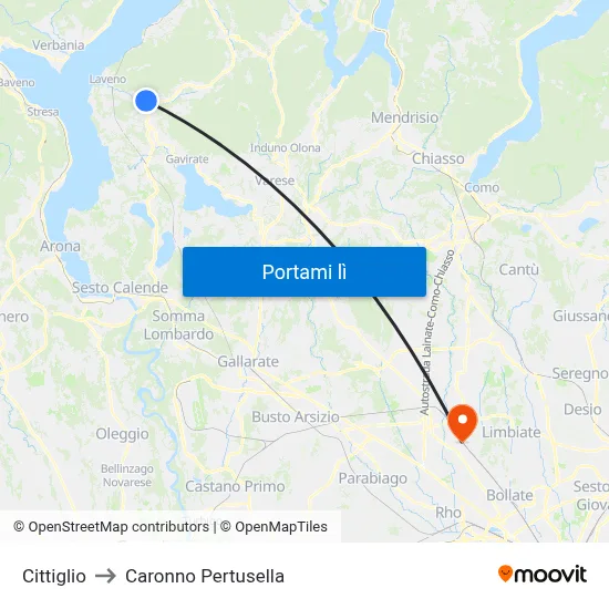 Cittiglio to Caronno Pertusella map