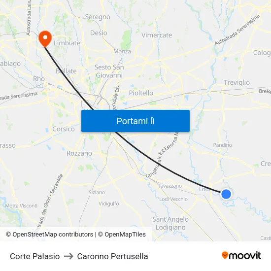 Corte Palasio to Caronno Pertusella map