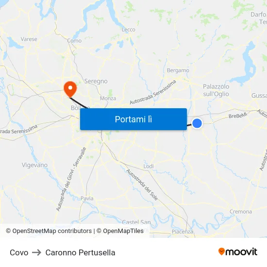 Covo to Caronno Pertusella map