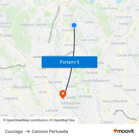 Cucciago to Caronno Pertusella map