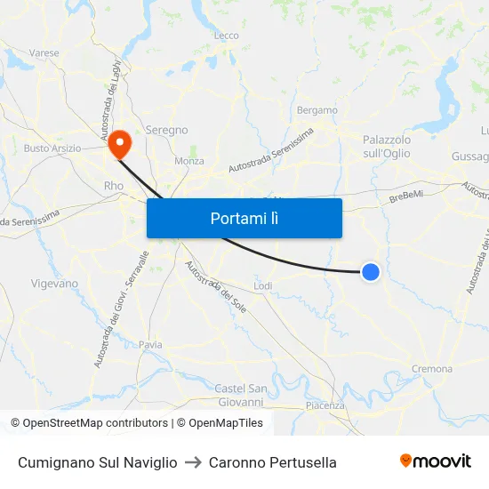 Cumignano Sul Naviglio to Caronno Pertusella map