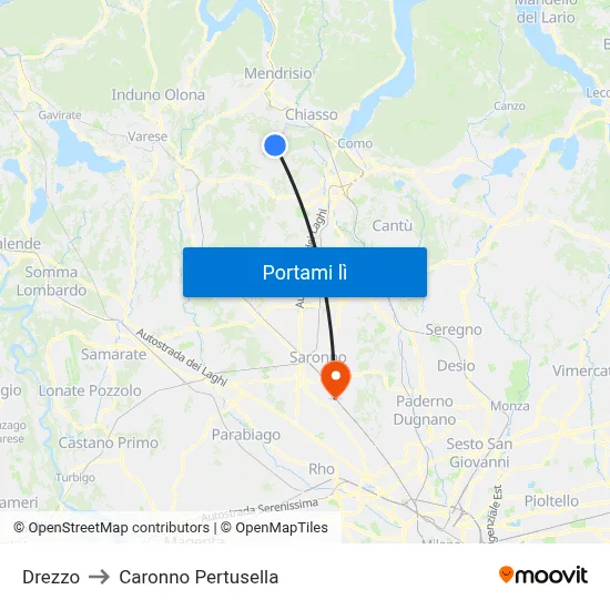 Drezzo to Caronno Pertusella map