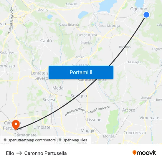 Ello to Caronno Pertusella map