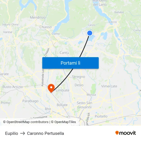 Eupilio to Caronno Pertusella map