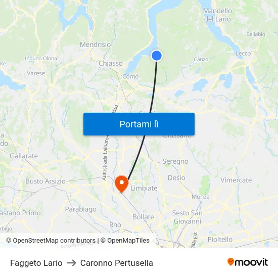 Faggeto Lario to Caronno Pertusella map