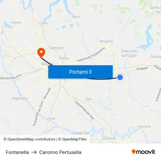 Fontanella to Caronno Pertusella map
