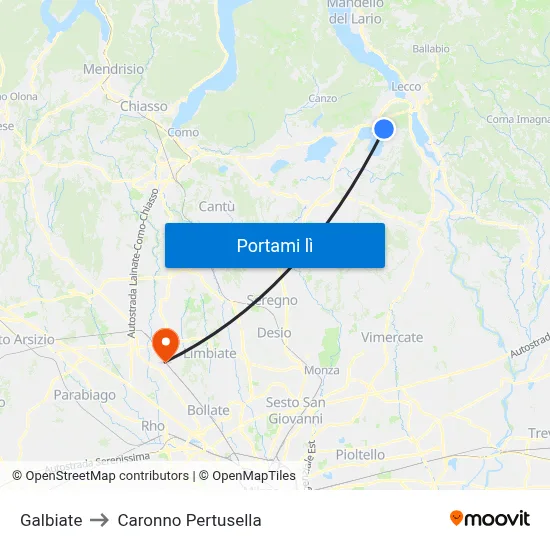 Galbiate to Caronno Pertusella map