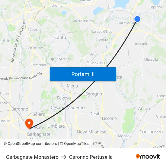 Garbagnate Monastero to Caronno Pertusella map