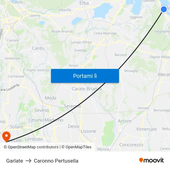 Garlate to Caronno Pertusella map