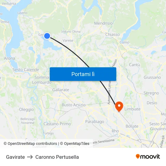 Gavirate to Caronno Pertusella map