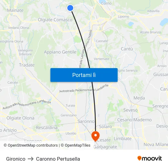 Gironico to Caronno Pertusella map