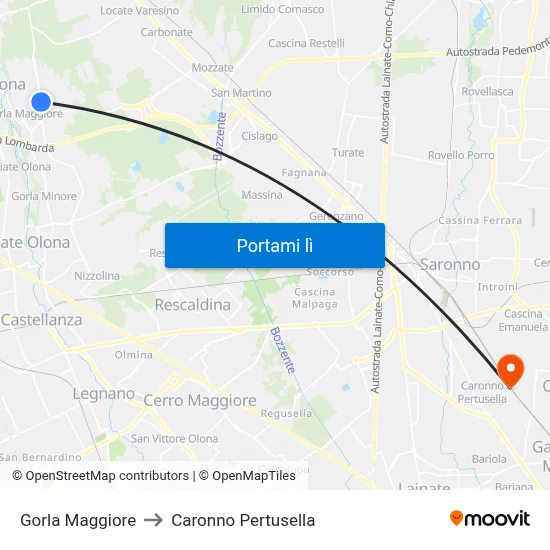 Gorla Maggiore to Caronno Pertusella map