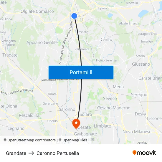 Grandate to Caronno Pertusella map