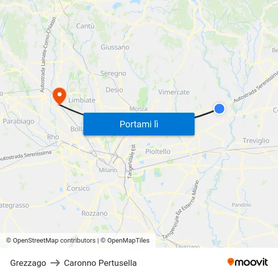 Grezzago to Caronno Pertusella map