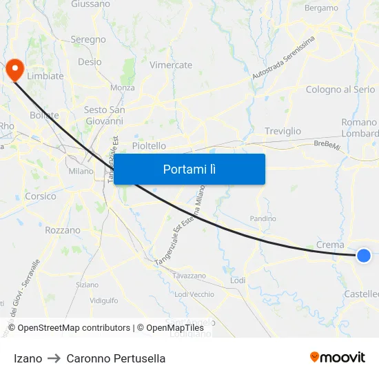 Izano to Caronno Pertusella map