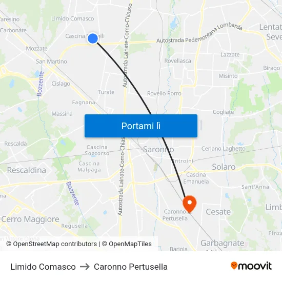 Limido Comasco to Caronno Pertusella map