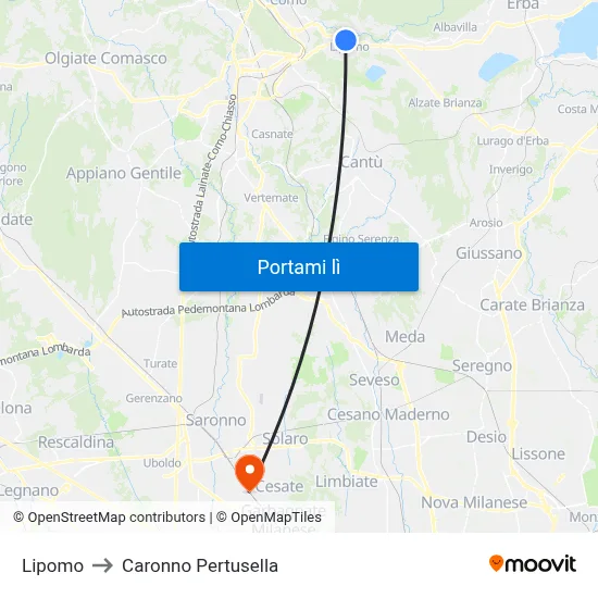 Lipomo to Caronno Pertusella map