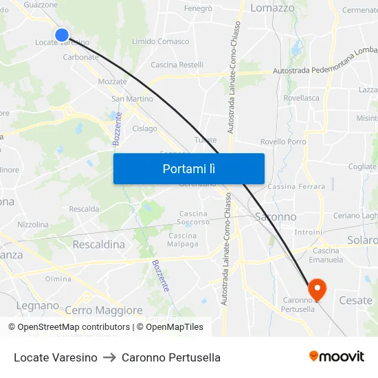 Locate Varesino to Caronno Pertusella map