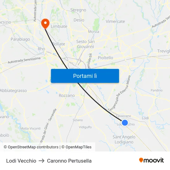 Lodi Vecchio to Caronno Pertusella map