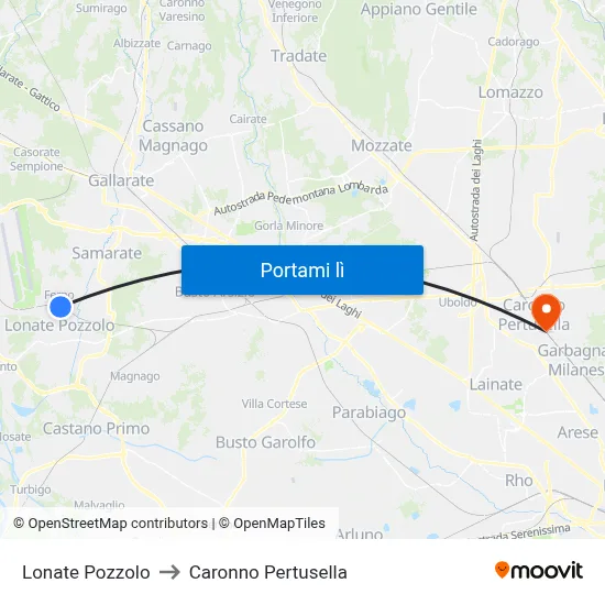 Lonate Pozzolo to Caronno Pertusella map