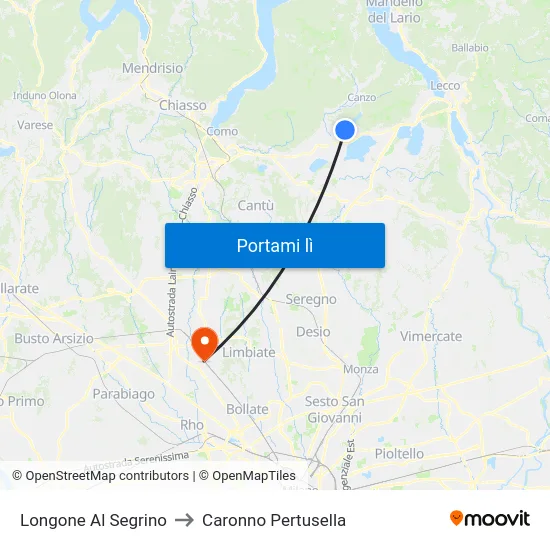 Longone Al Segrino to Caronno Pertusella map