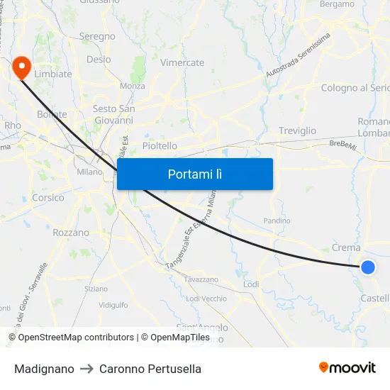 Madignano to Caronno Pertusella map