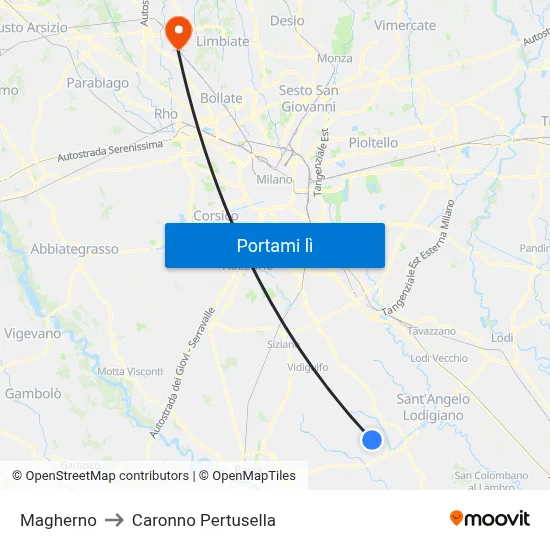 Magherno to Caronno Pertusella map