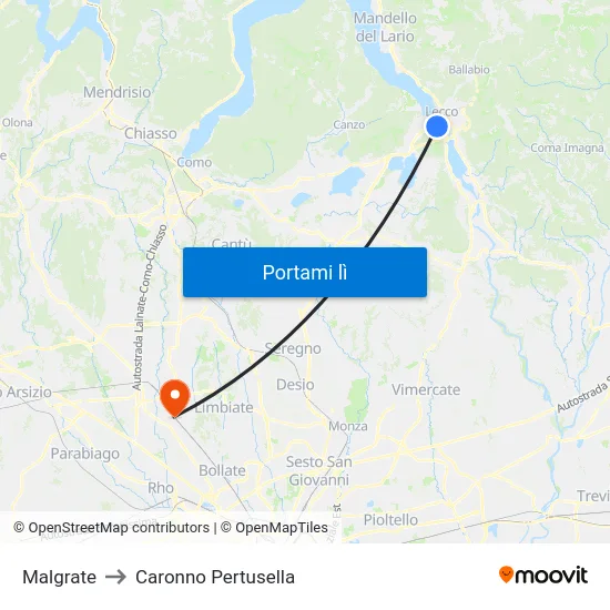 Malgrate to Caronno Pertusella map
