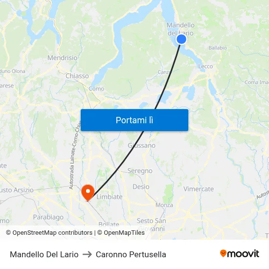 Mandello Del Lario to Caronno Pertusella map