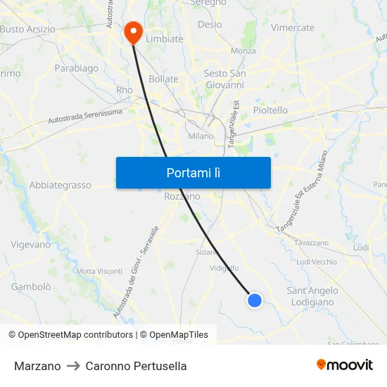 Marzano to Caronno Pertusella map