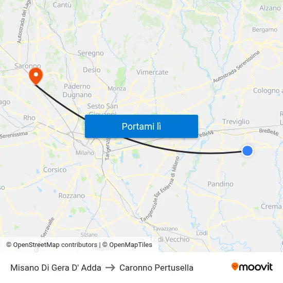 Misano Di Gera D' Adda to Caronno Pertusella map