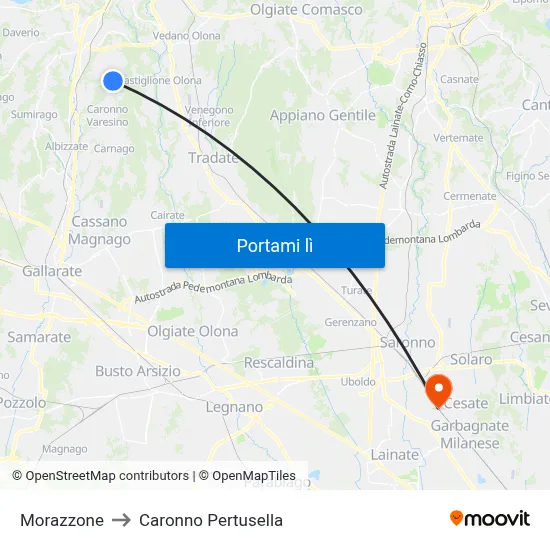 Morazzone to Caronno Pertusella map