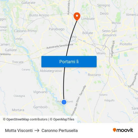 Motta Visconti to Caronno Pertusella map
