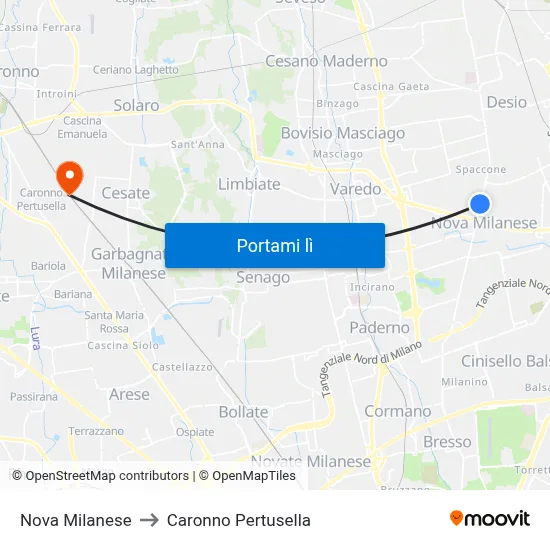 Nova Milanese to Caronno Pertusella map