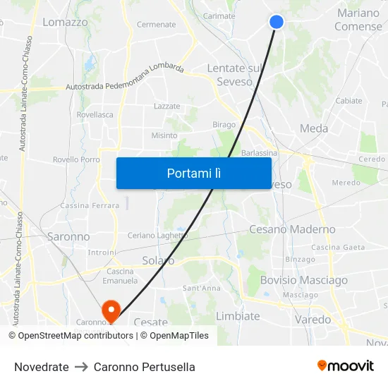 Novedrate to Caronno Pertusella map