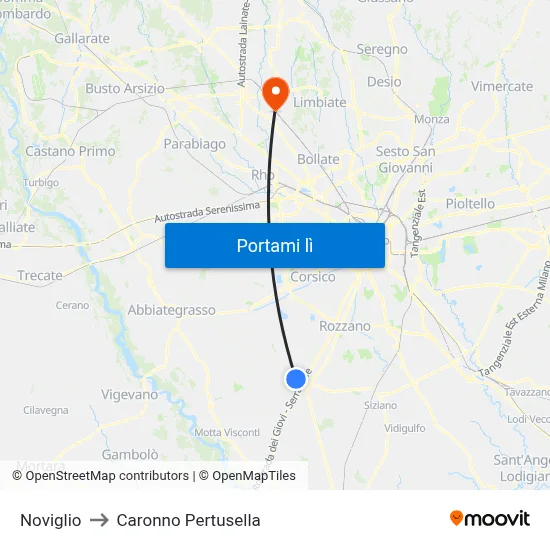 Noviglio to Caronno Pertusella map