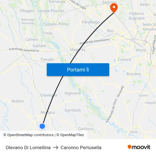 Olevano Di Lomellina to Caronno Pertusella map