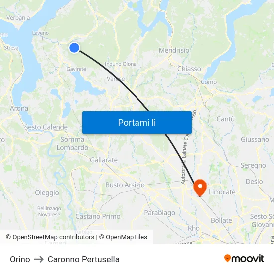 Orino to Caronno Pertusella map