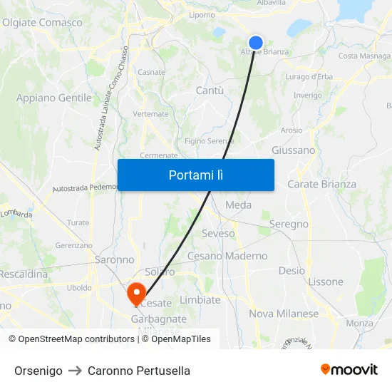 Orsenigo to Caronno Pertusella map