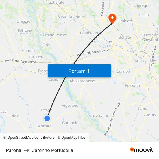 Parona to Caronno Pertusella map
