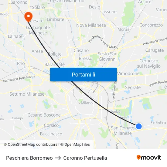 Peschiera Borromeo to Caronno Pertusella map