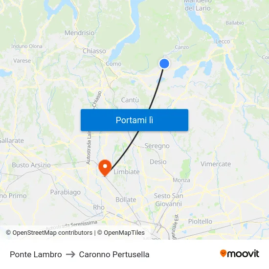 Ponte Lambro to Caronno Pertusella map