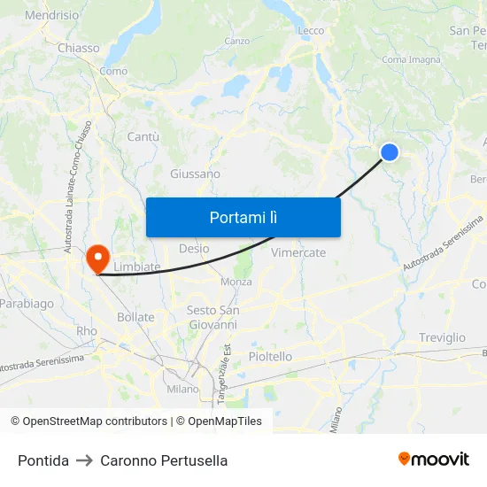 Pontida to Caronno Pertusella map