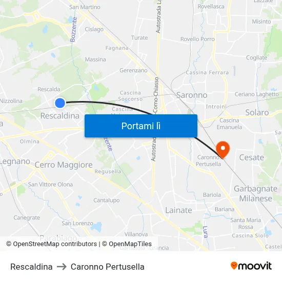 Rescaldina to Caronno Pertusella map