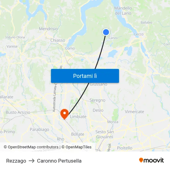Rezzago to Caronno Pertusella map