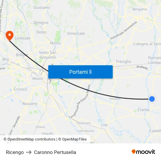 Ricengo to Caronno Pertusella map