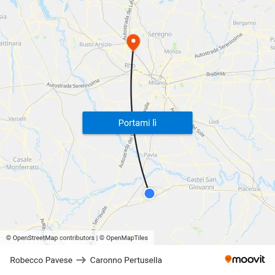 Robecco Pavese to Caronno Pertusella map