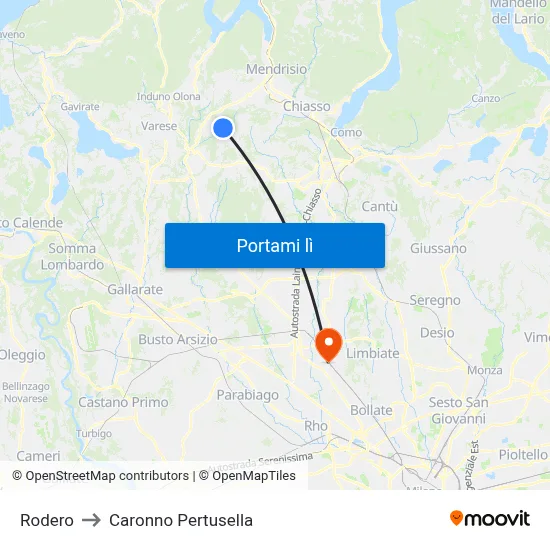 Rodero to Caronno Pertusella map